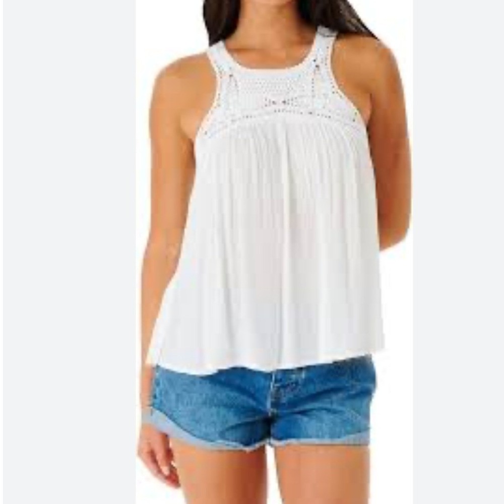 Rip Curl Tank Top Large White Crochet Lace Boho Babydoll Sleeveless